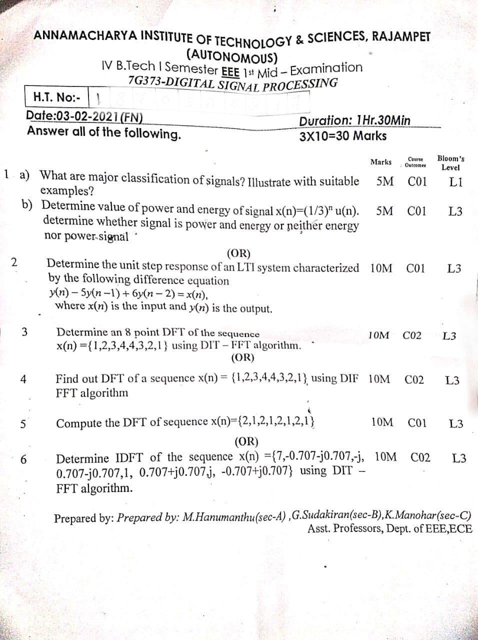 Electrical and Electronics Engineering Digital Signal Processing